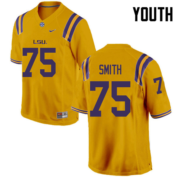 Youth #75 Michael Smith LSU Tigers College Football Jerseys Sale-Gold